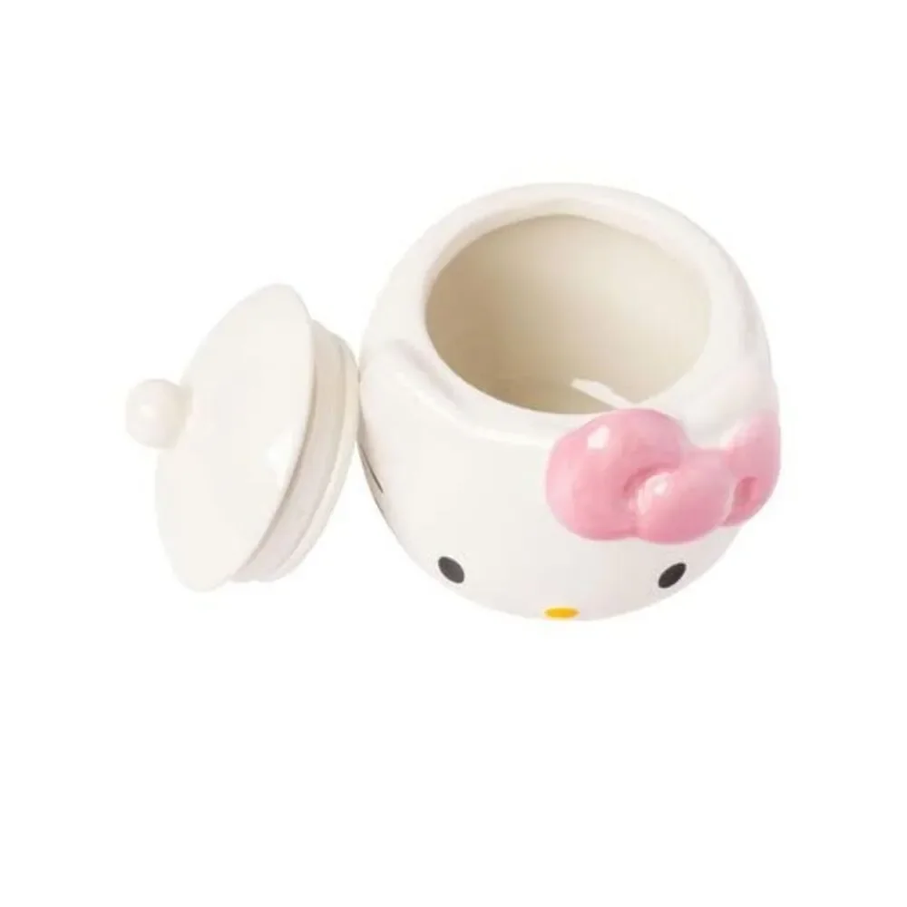 Hello Kitty Ceramic Sugar Bowl With Lid & Pink Bow Design 22 Oz Capacity Hand Wa